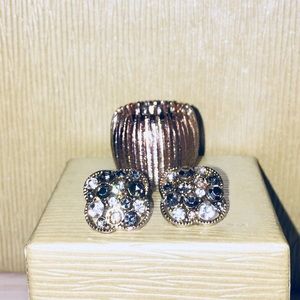❌ SOLD ❌ Crystal Stud Earrings & Tricolor Ring